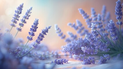 Aufkleber - Elegant lavender flowers set against a soft pastel backdrop.