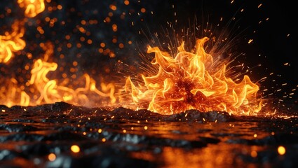 Poster - Detail of fire sparks isolated against a background. Abstract burning backdrop.