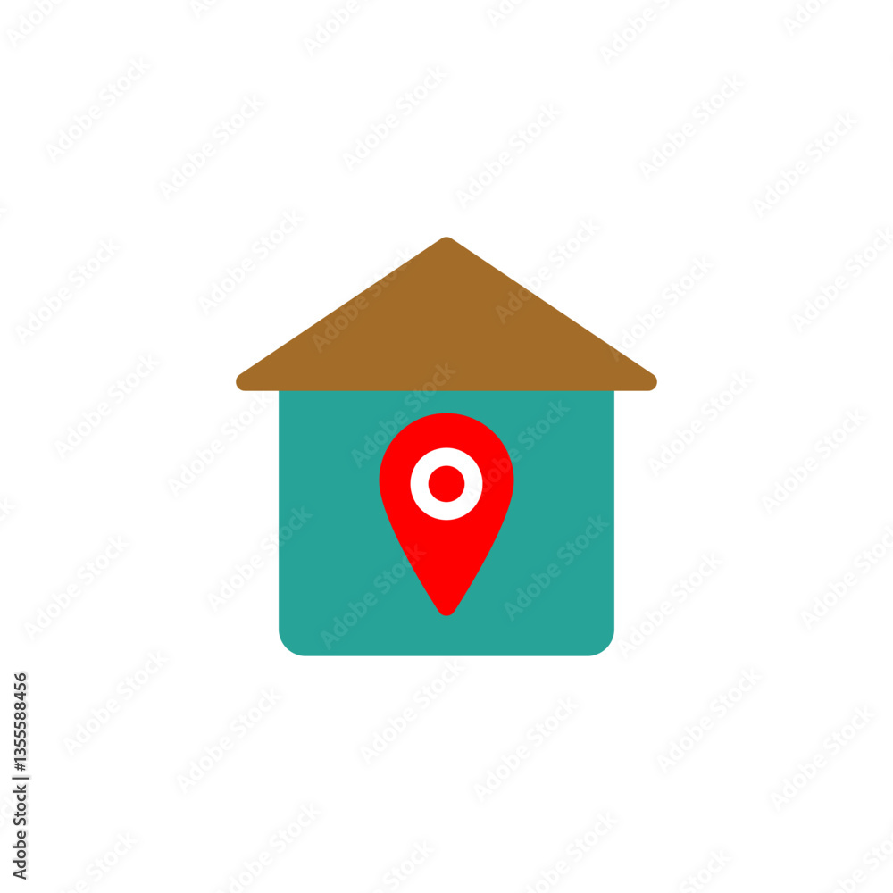 house icon with location pin mark, simple flat style, illustration ...