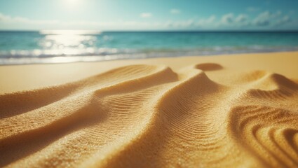 Wall Mural - Bumpy tropical sandy shore with a hazy ocean and sky.