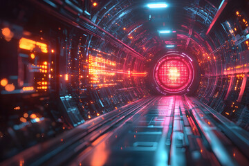 Wall Mural - futuristic tunnel with vibrant neon lights. perfect for science fiction backgrounds and visual effec