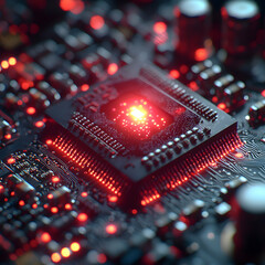 Wall Mural - an illuminated computer chip. this image is ideal for technology articles science fiction visuals or