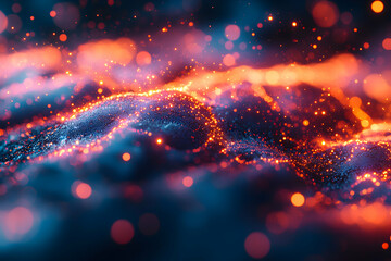 Wall Mural - abstract art featuring a dynamic interplay of blue and orange light particles creating a visually st