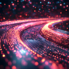 Wall Mural - a vibrant abstract depiction of data flow with glowing red and blue lights suggestive of digital net