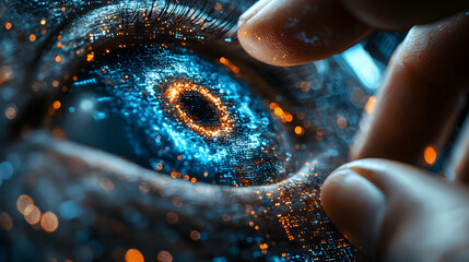 Wall Mural - a futuristic eye glows with circuit-like patterns. this visual could represent advanced technology a
