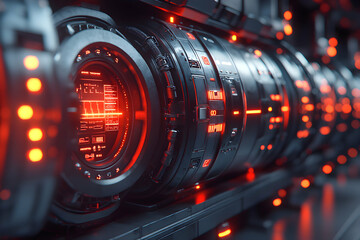 Wall Mural - futuristic technology design showcasing advanced machinery with glowing red lights. ideal for scienc