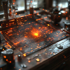 Wall Mural - futuristic tech interface glows with data. ideal for science fiction or technology-themed projects. 