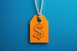 © arif - Orange price tag with dollar symbol on blue background