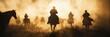 © Anat art - Remarkable cowboys on horseback herding cattle through dust clouds at sunset in a thrilling display of skill and camaraderie