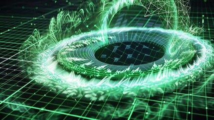 Wall Mural - energy ring: a stunning digital depiction of an energy ring pulsating with vibrant green light, show