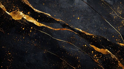 Wall Mural - abstract black and gold marble texture luxury design background with golden veins and glitter