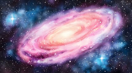 Wall Mural - watercolor galaxy spiral nebula cosmic art space background pink purple hues starry night