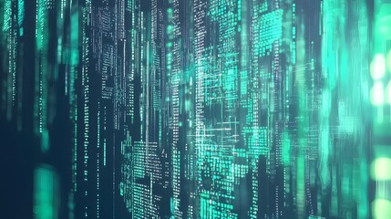Abstract Digital Matrix Background with Flowing Green Code Symbols and Glitch Effects