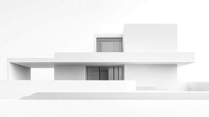 Aufkleber - Minimalist white modern house architectural rendering.
