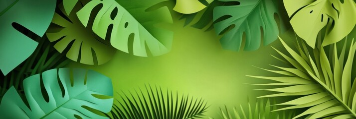 Aufkleber - Fresh eco-friendly paper art design featuring layered tropical leaves in vibrant green tones and smooth shadows for an organic natural aesthetic