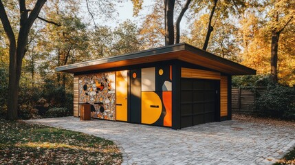 Aufkleber - Modern colorful garage in autumnal setting.