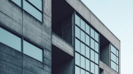 Poster - Modern concrete building with large windows and balconies.