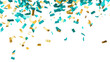 © kageyama - a scattering of colorful confetti in teal and gold against a white background evoking a festive atmosphere suitable for celebrations and special occasions