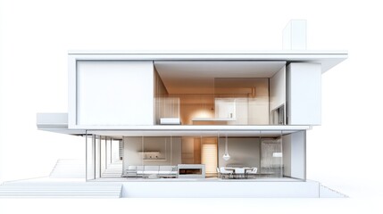 Aufkleber - Modern house architectural model, cutaway view showing interior rooms and design.