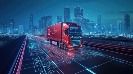 Poster - A digital map displaying cutting-edge GPS navigation and AI-driven delivery route optimization, symbolizing the future of logistics and smart transportation