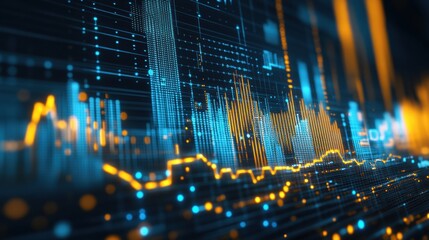 Leinwandbilder - Dynamic visualization of stock market growth charts merging with political symbols in blue and gold corporate aesthetic