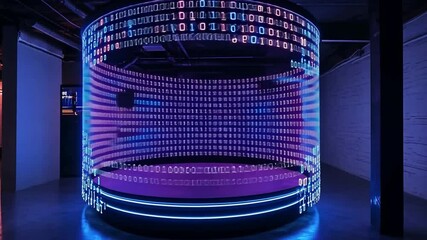 Wall Mural - digital sanctuary: a futuristic digital display showcases streams of binary code, highlighting the m