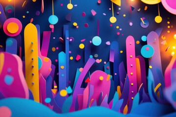 Poster - Vibrant celebration background featuring colorful layered confetti and festive decorations for a joyful event or party atmosphere