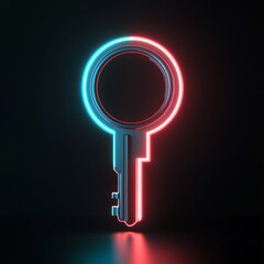 Wall Mural - futuristic 3d key security icon in neon lighting with dark background