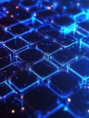 Fototapete - High-tech blockchain concept features interconnected nodes with glowing blue layers in a futuristic design Generative AI