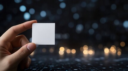 Poster - Hand Holding Blank Card in Modern Abstract Background