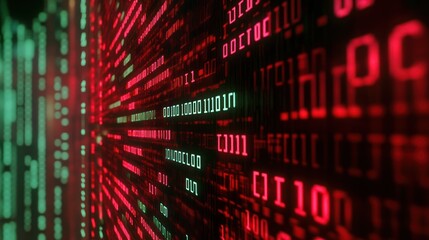 Abstract Red and Green Binary Code Data Stream Visual Representation