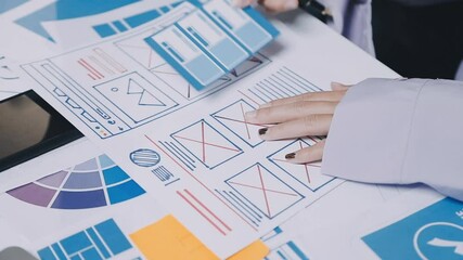 Wall Mural - website designer, creative planning phone app development template layout framework wireframe design