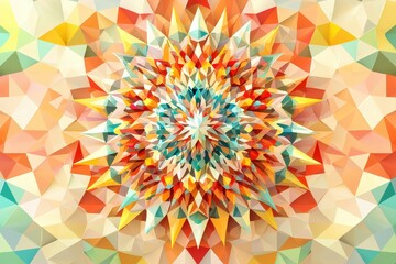 Wall Mural - abstract geometric burst. sunburst pattern in colorful triangles. blurred light background