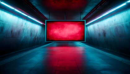Wall Mural - a futuristic corridor featuring neon lights and a vibrant screen, creating an immersive digital atmo
