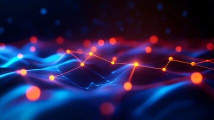 Wall Mural - Futuristic abstract design featuring glowing nodes and waves, representing digital connections in a virtual environment.