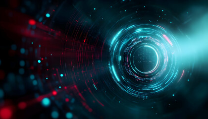 Wall Mural - futuristic digital tunnel with vibrant blue and red lights, illustrating concepts of motion, technol