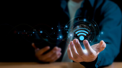 Wall Mural - with wifi icon, social business communication concept