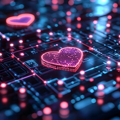 Wall Mural - a digital heart on a circuit board radiates love in a futuristic tech design ideal for valentine's d