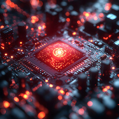 Wall Mural - an image of a glowing electronic circuit board. suggests high tech digital applications like data pr