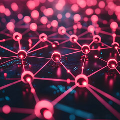 Wall Mural - this image shows a network of glowing spheres and lines. it suggests data flow or interconnectedness