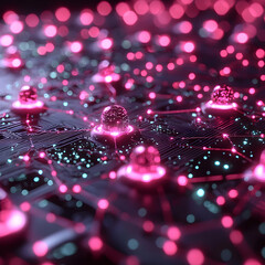Wall Mural - futuristic network concept with glowing nodes and circuits. use it for data visualization or tech pr
