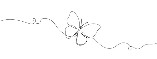 Wall Mural - Continuous line, simple butterfly with transparent background editable stroke.
