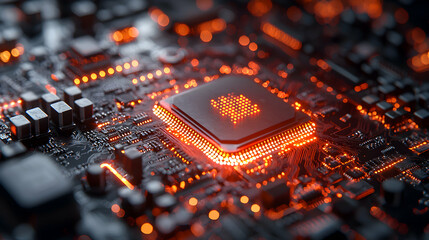 a close-up view of a glowing circuit board a futuristic display of technology and innovation. use fo