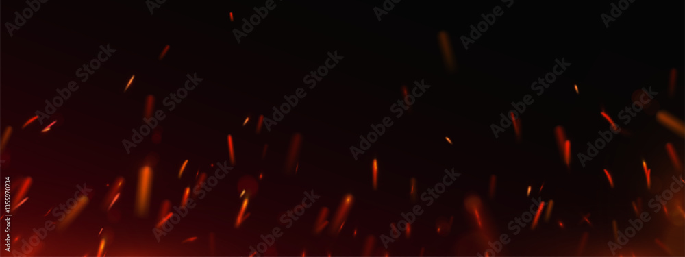 Burning hot sparks and glowing embers fly up. Fiery abstract background ...