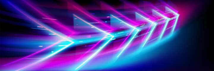 Wall Mural - abstract background with neon pink and blue arrows. vector realistic illustration of high tech banne