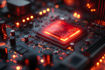 Wall Mural - intricate glowing circuit board. ideal for tech visualizations or educational material. useful for p