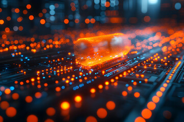 Wall Mural - abstract digital art showcasing a glowing cylinder on a circuit board. excellent for tech presentati