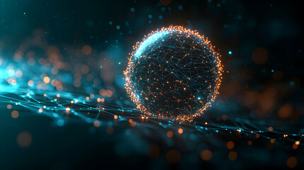 Wall Mural - a digital sphere of interconnected nodes glows against a dark backdrop. it suggests data flow and di