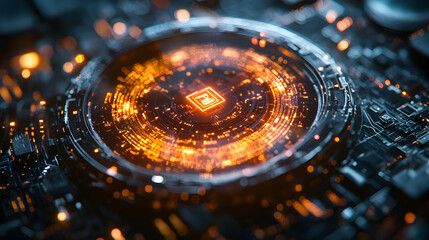 Wall Mural - intricate depiction of a glowing circuit board with a central processing unit. use for tech presenta