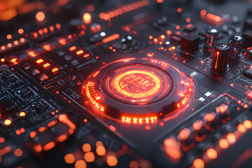 Wall Mural - this image depicts a futuristic circuit board with glowing red accents. its design suggests advanced